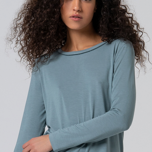 Camiseta cuello redondo de viscosa bambú Azul celeste