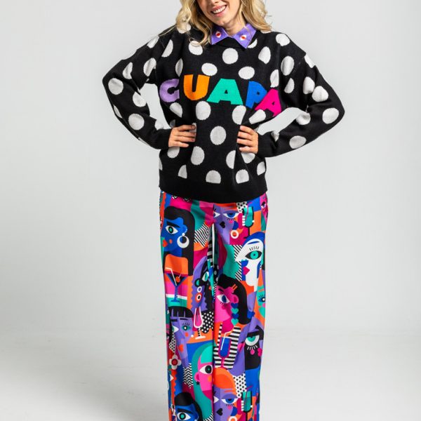 Suéter Oversize de estampado de topos monocromático blanco y negro - Guapa