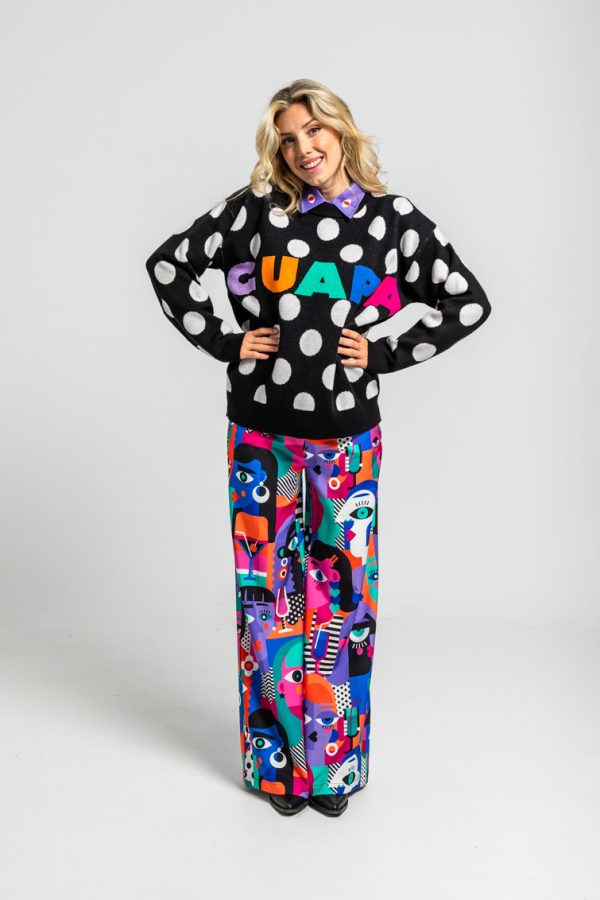 Suéter Oversize de estampado de topos monocromático blanco y negro - Guapa