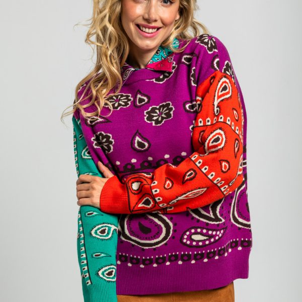 Suéter Oversize de estampado patchwork - Wild and Free