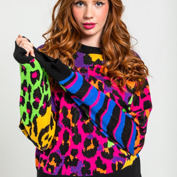 Suéter sencillo tejido de estampado variado de animal print - Caótica