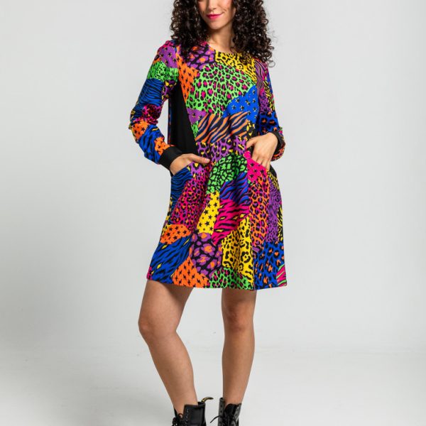 Vestido Corte A Bolsillos de estampado variado de animal print - Caótica
