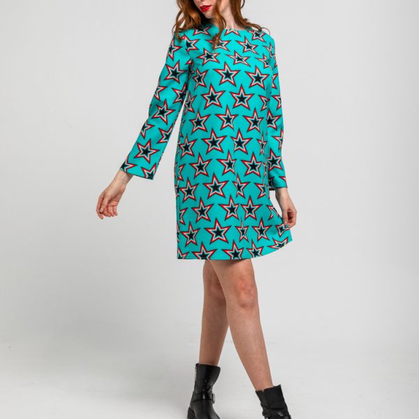 Vestido cuello redondo corte A de estampado de estrellas Bowie - Starwoman