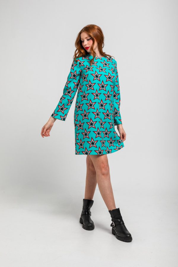 Vestido cuello redondo corte A de estampado de estrellas Bowie - Starwoman