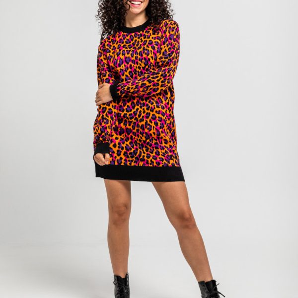 Vestido Punto Tejido de estampado animal naranja - I'm Felina
