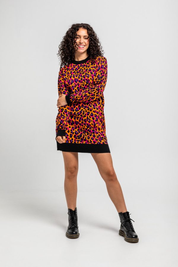 Vestido Punto Tejido de estampado animal naranja - I'm Felina