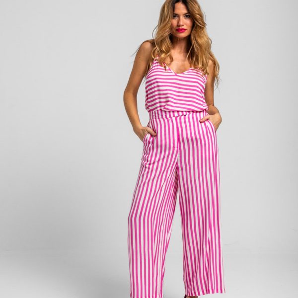 Pantalón culotte de rayas blancas y rosas - Limoncello